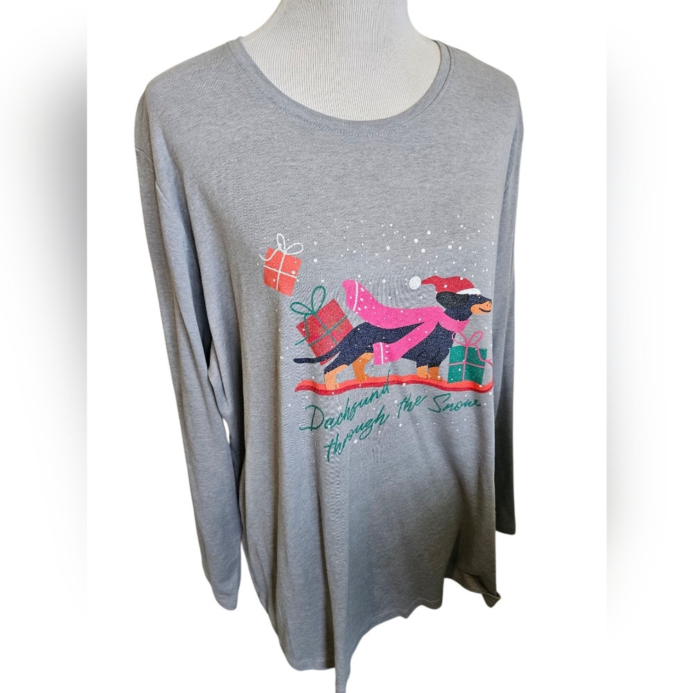 Gray Holiday Dachshund Long Sleeve Tee Shirt Size 2X